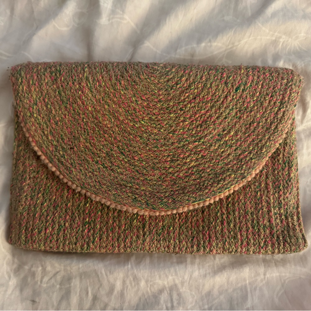 Shiraleah Pink and Green Woven Clutch